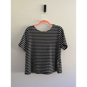 SHEIN • Black & White Striped Crop Tee with Lace Back